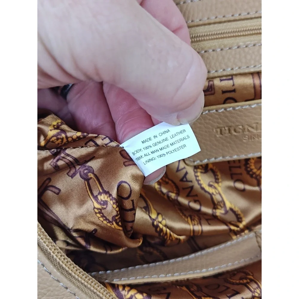Tignanello Honey Bone Leather Prep School Triple Entry Tote Bag Purse NWT T80220